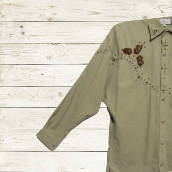 VTG Freego womens batwing long sleeve shirt Size PS khaki color - Picture 4 of 10